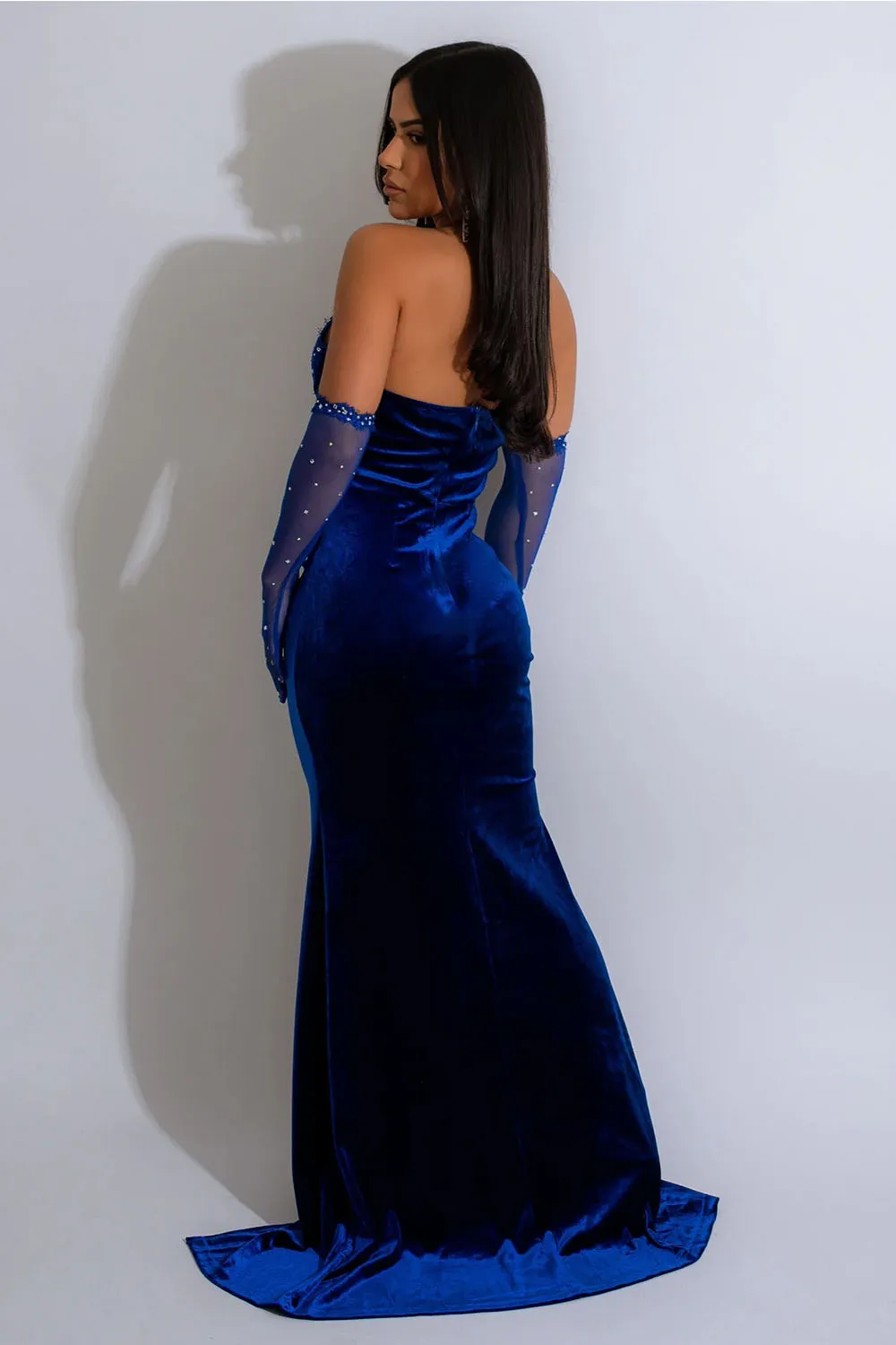 Rhinestone Decor Halter Corset Slit Fishtail Hem Gowns Maxi Dresses-Black