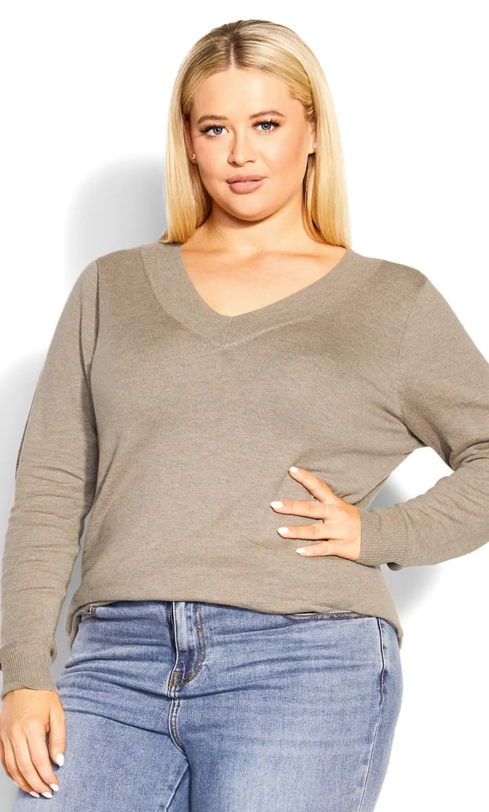 Evans Beige Brown V-Neck Knitted Jumper