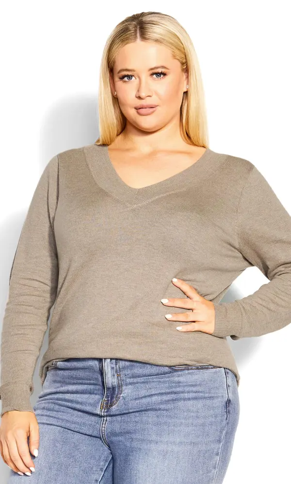 Evans Beige Brown V-Neck Knitted Jumper
