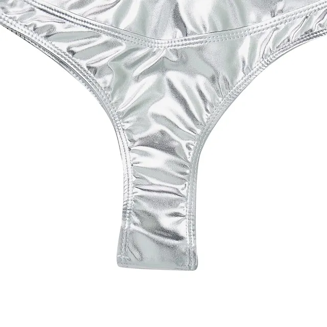 Women's Swimwear One Piece Monokini Bathing Suits Normal Swimsuit Tummy Control Glitter Slim Solid Color Split gold Split silver Siamese gold Siamese silver Bathing Suits Sexy Active Vacation