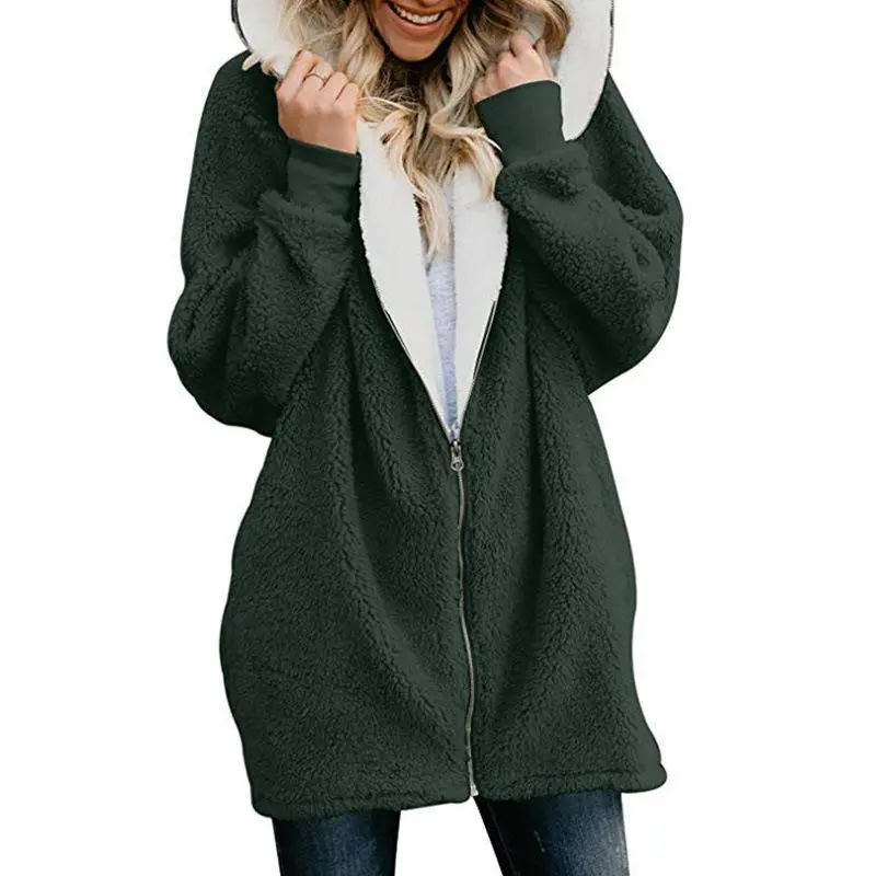 Mayoulove Women zipper warm coat with hood