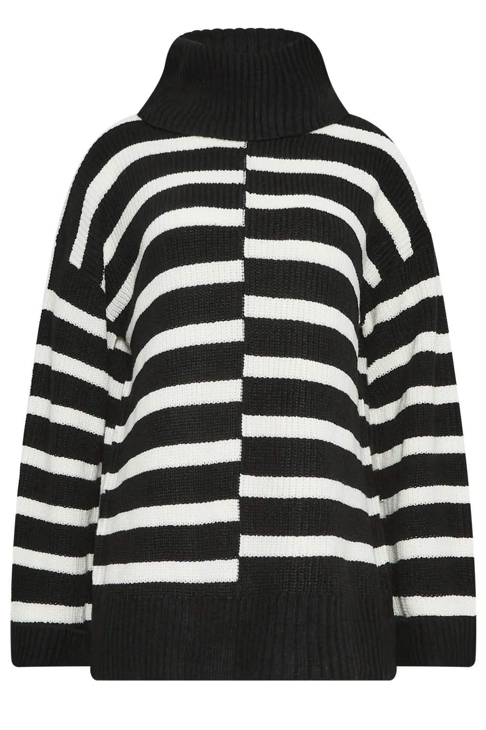 LTS Tall Black Stripe Print Roll Neck Jumper