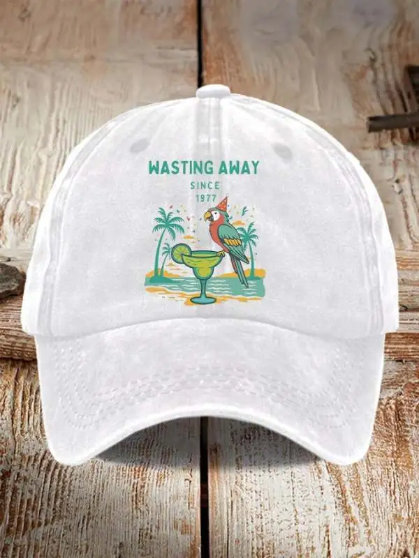 Retro Parrot Margarita Wasting Away Since 1977 Print Baseball Cap
