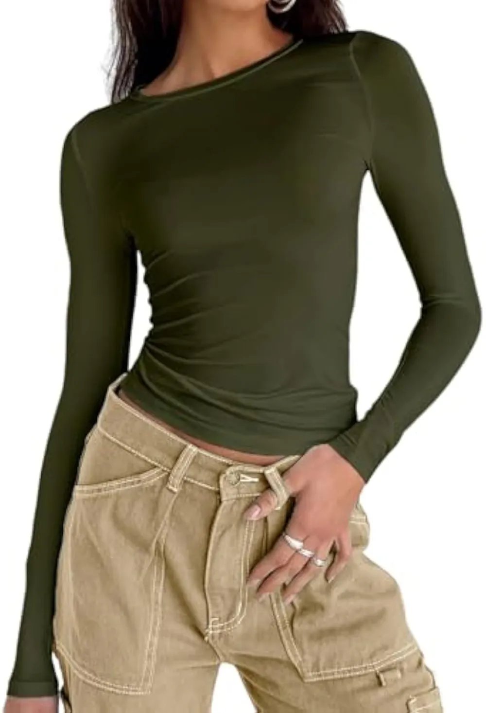 Women's Long Sleeve Shirts Basic Crop Tops