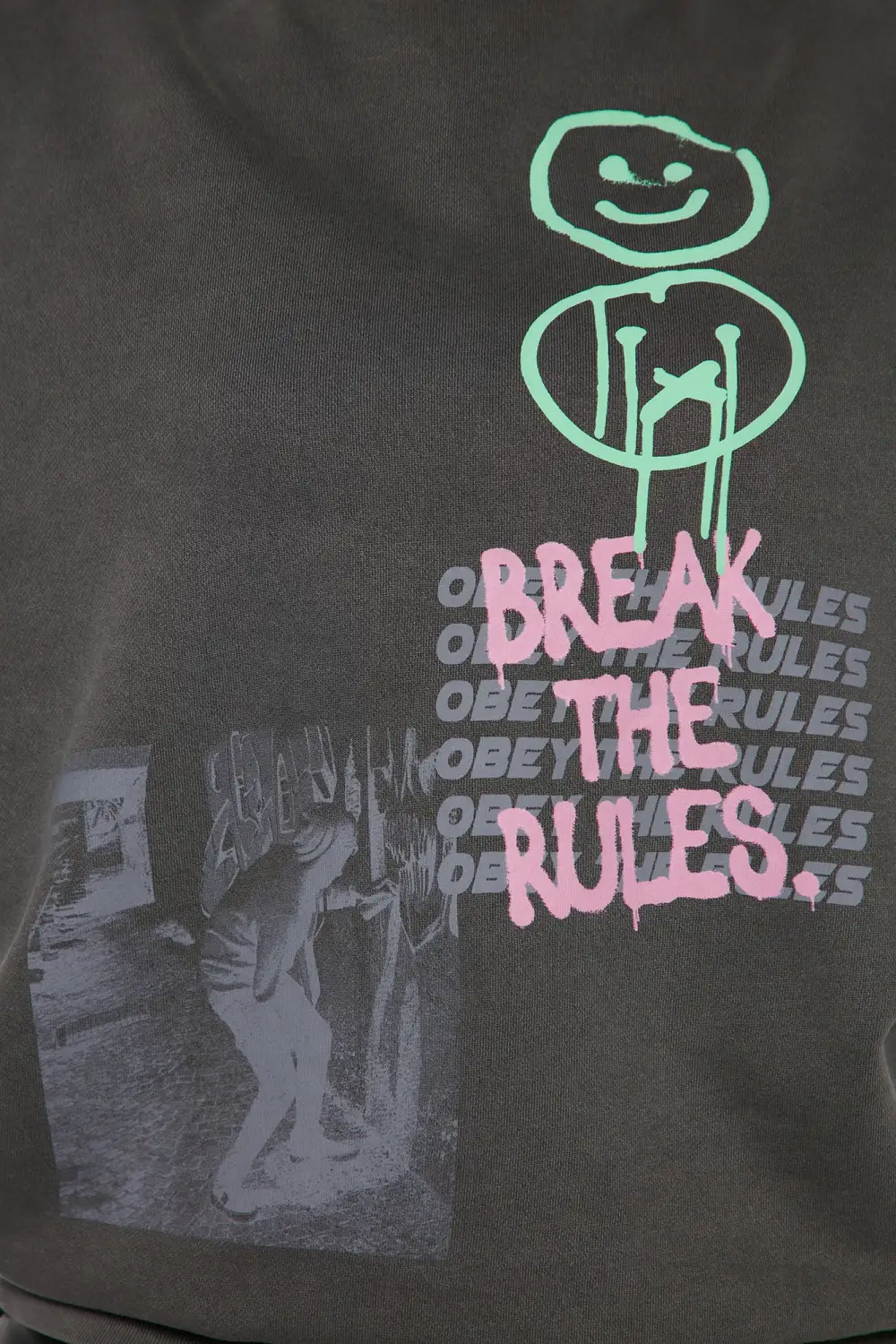 Break The Rules Puff Print Sweatshirt - Charcoal