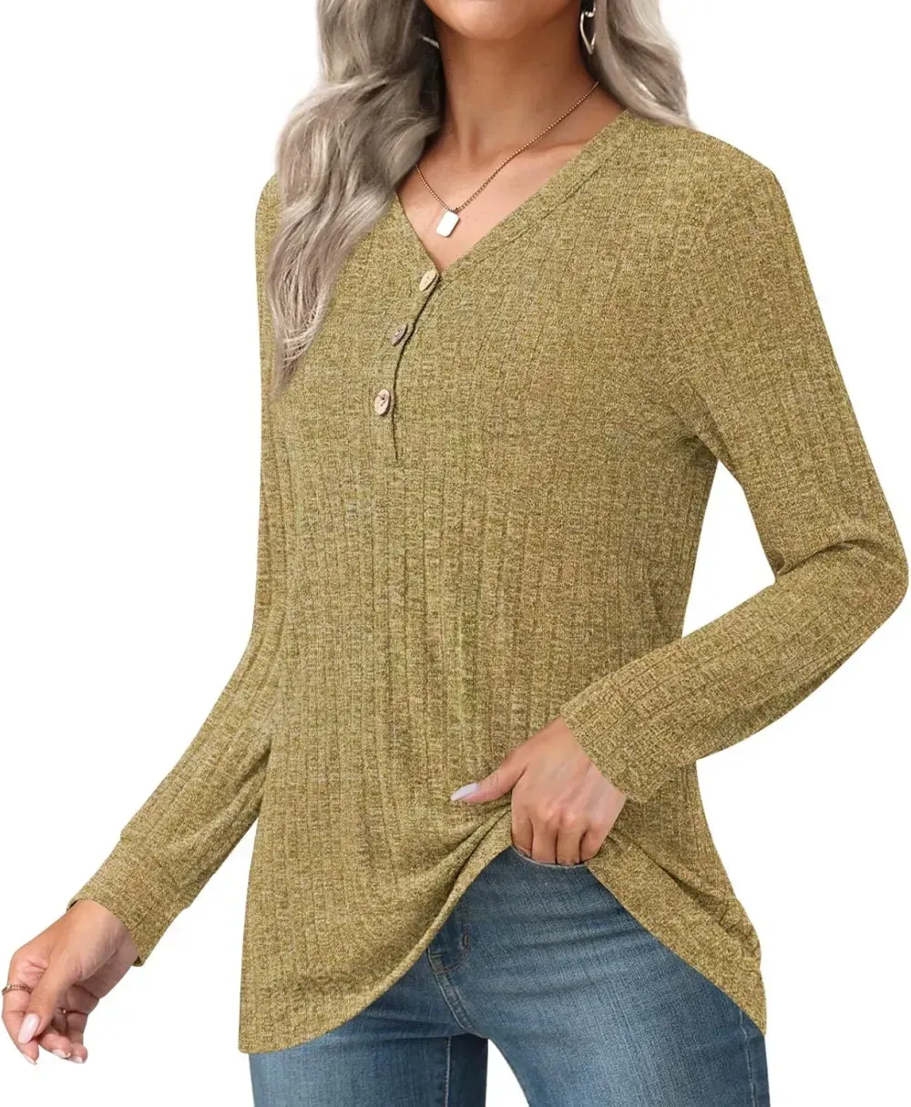 HOTGIFT Womens 2024 Fall Winter Tunic Tops Long Sleeve Casual T-Shirts Soft Comfy Stripe Blouse Lightweight