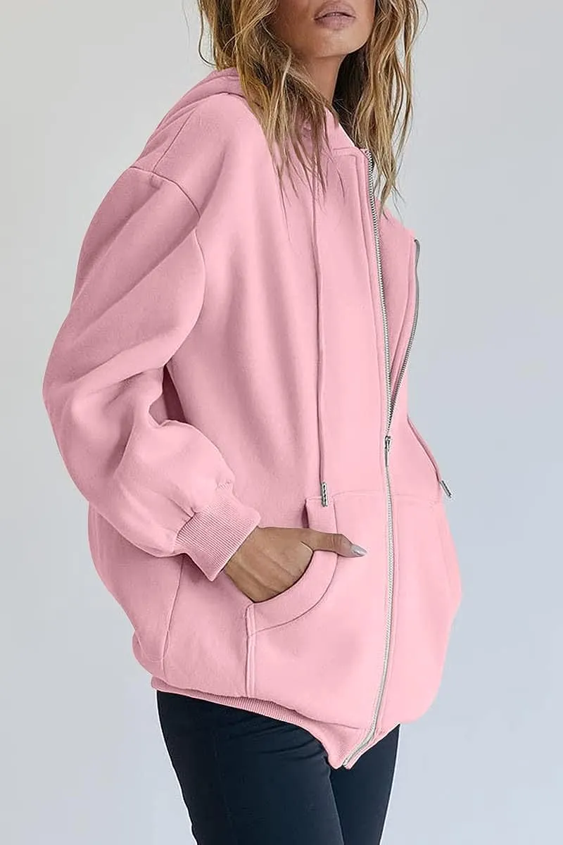 Women's Cute Hoodies Teen Girl Fall Jacket Oversized Sweatshirts Casual Drawstring Zip Up Y2K Hoodie with Pocket