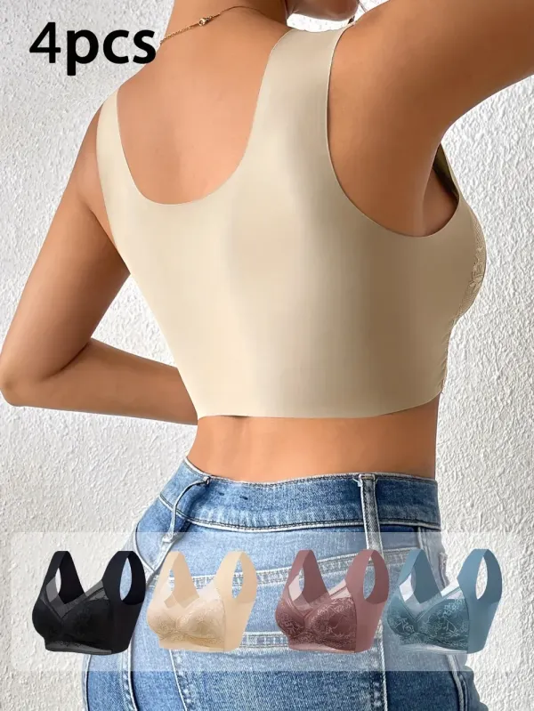 4pcs of mixed color Women's lace contrast underwear