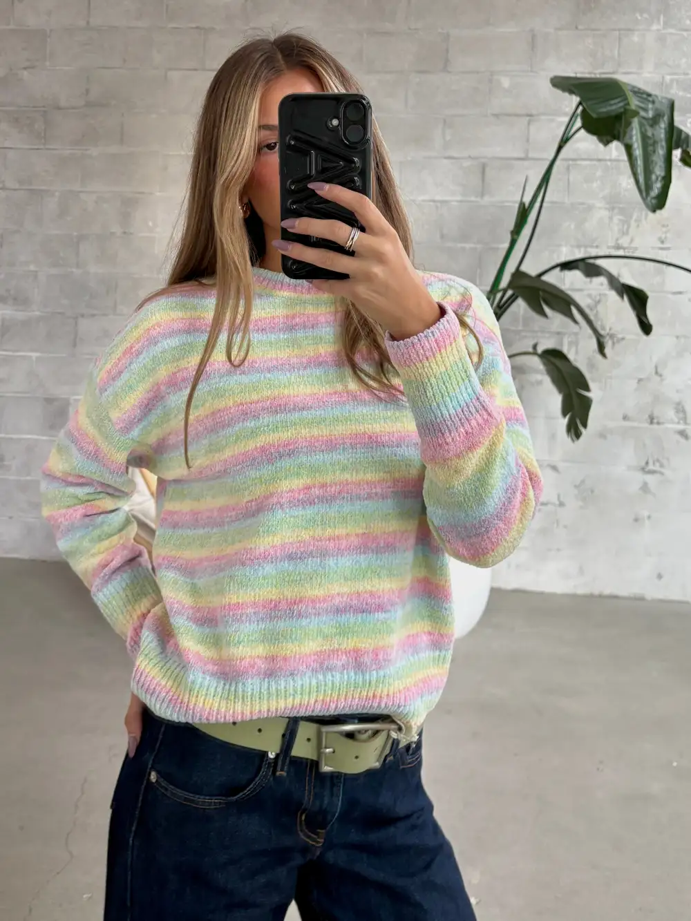 Striped Knit Long Sleeve Sweater