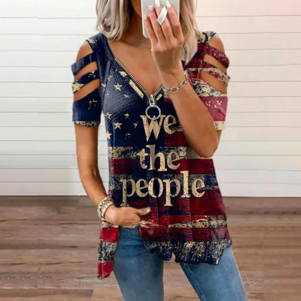 Women's American Independence Day We The People Printed Short-sleeved T-shirt