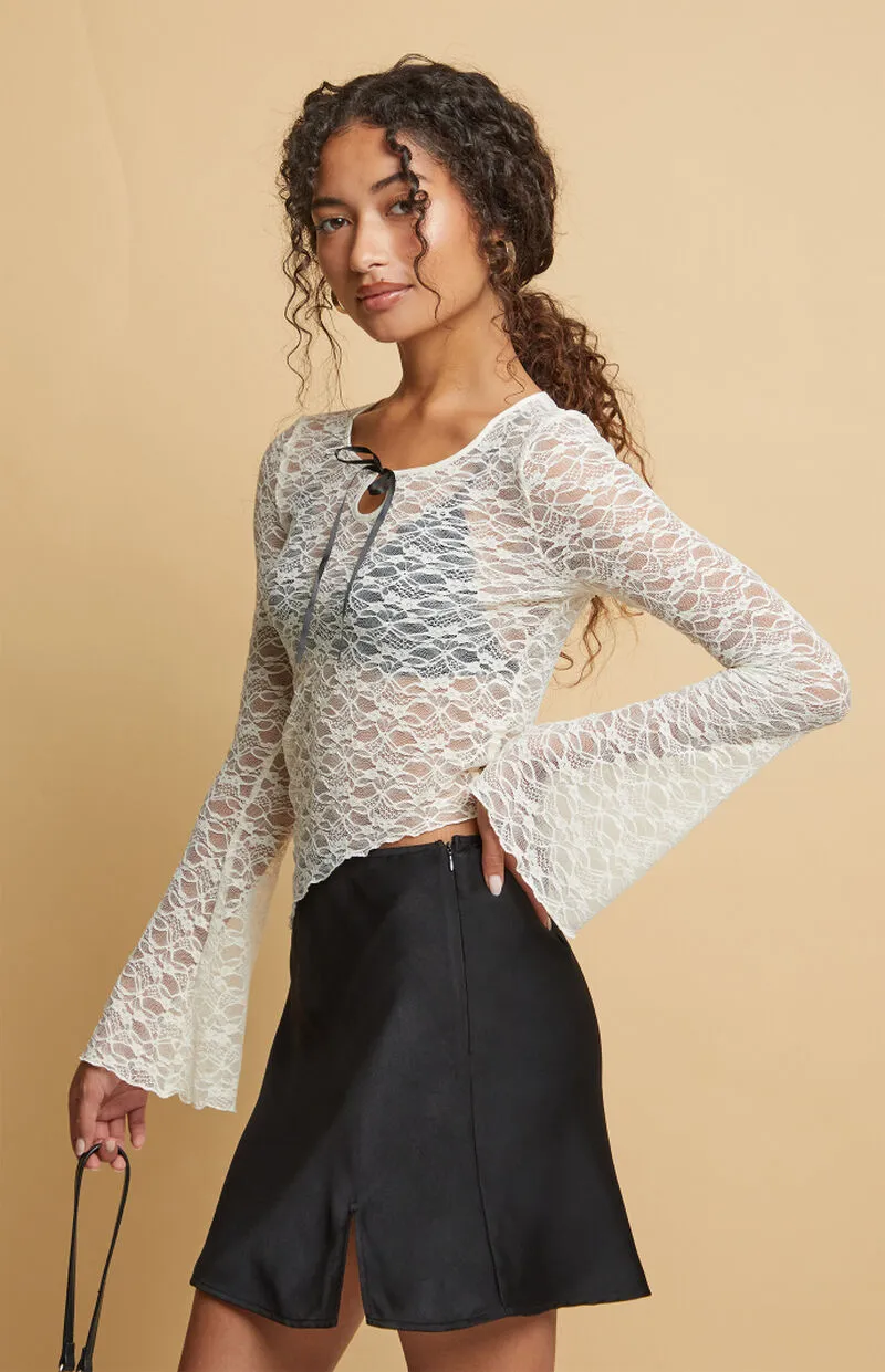Beverly and Beck Mollie Lace Asymmetrical Long Sleeve Top