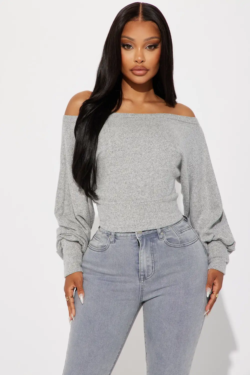 Weekend Comfort Off Shoulder Top - Heather Grey