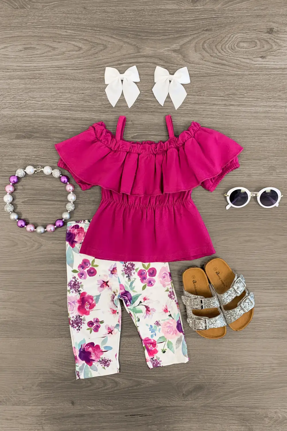 Plum Floral Distressed Capri Set