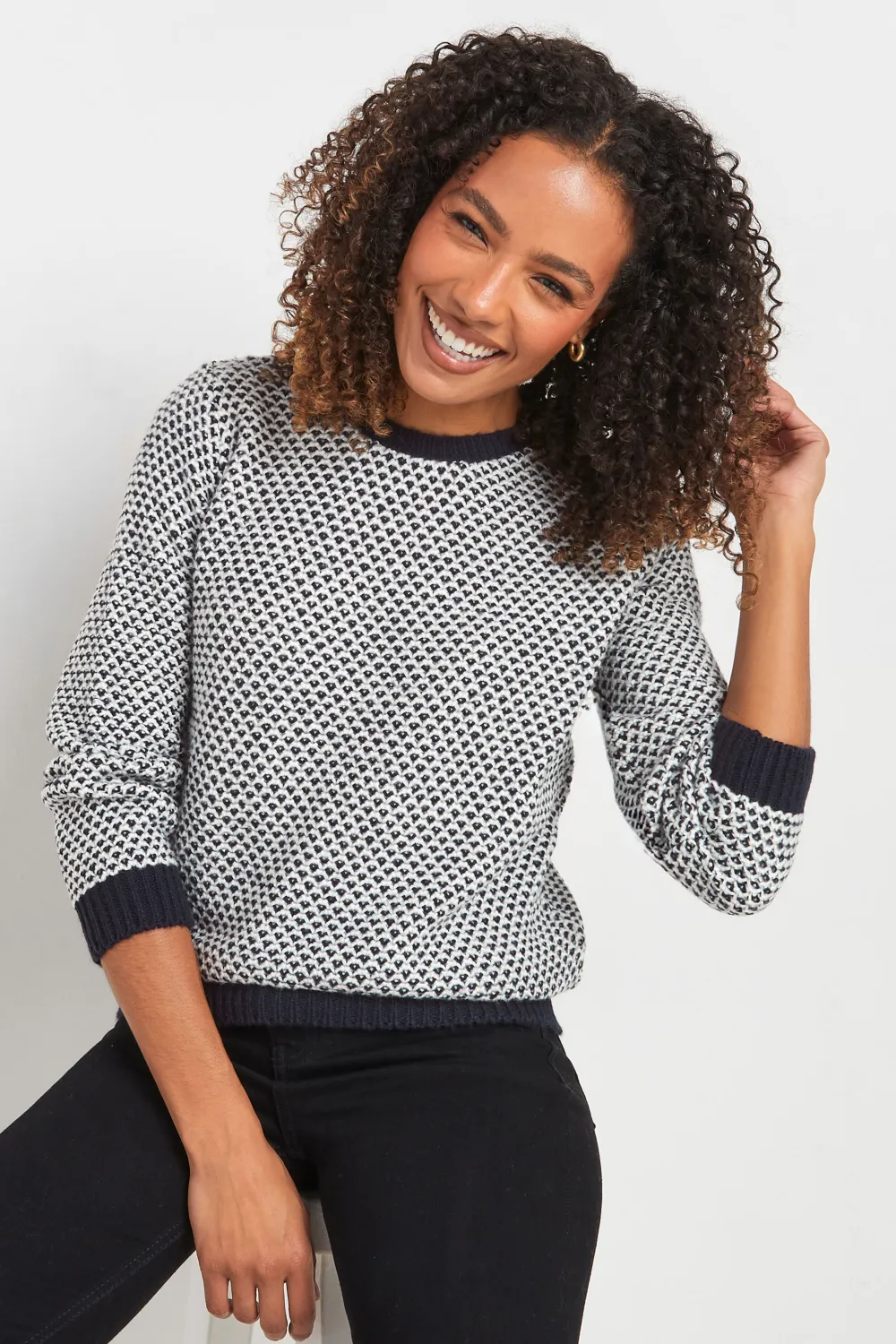 M&Co Navy & Ecru Textured Chunky Knit Jumper