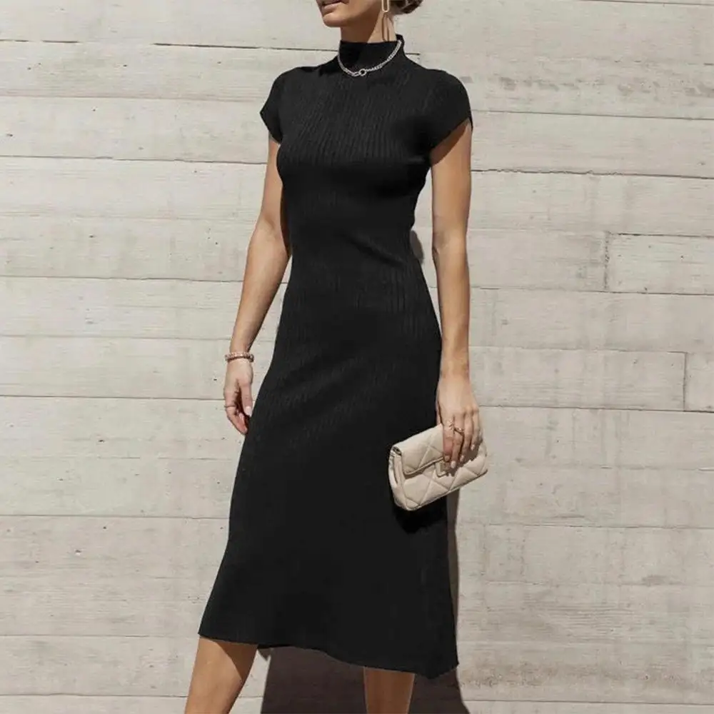 Classy Black Plain Midi Sweater Dress