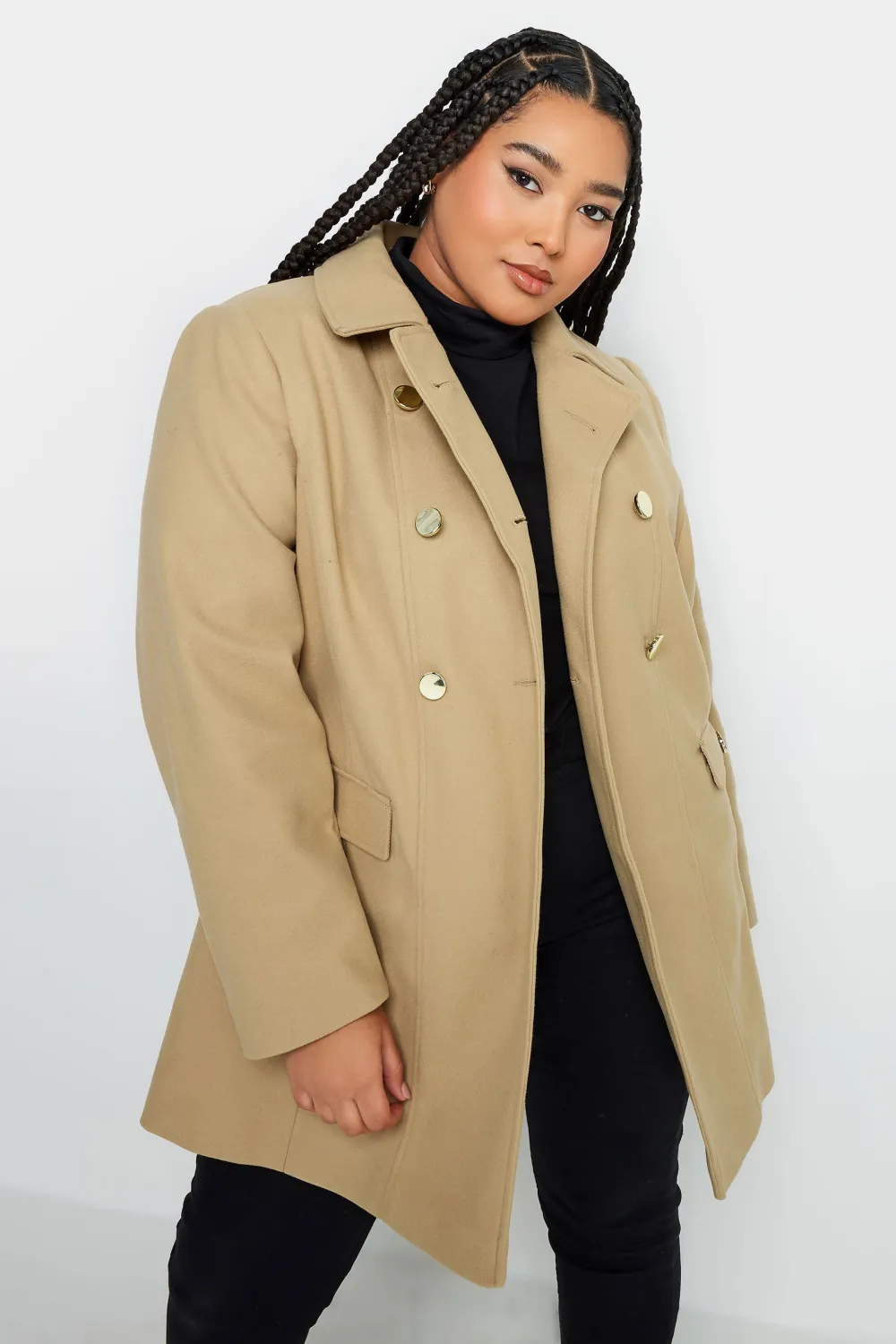 YOURS Curve Camel Brown Collared Formal Coat