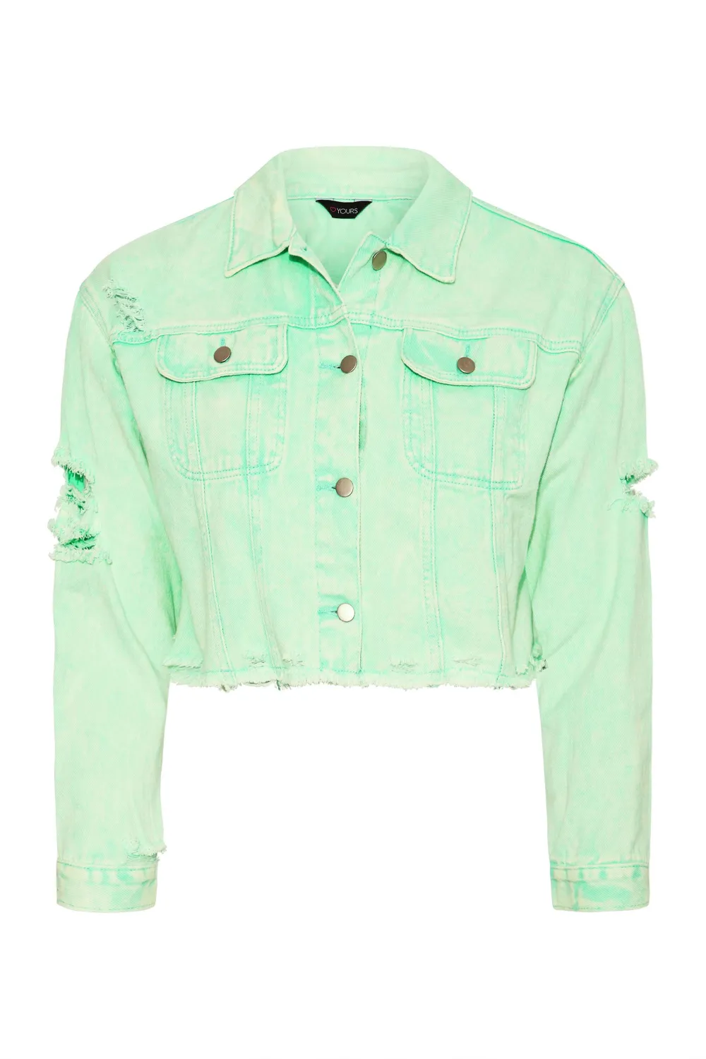 YOURS Curve Mint Green Cropped Distressed Denim Jacket