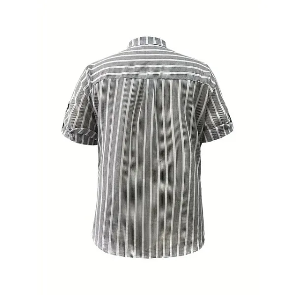 Blouse Women's Light Blue Black khaki Stripes Button Front Office S