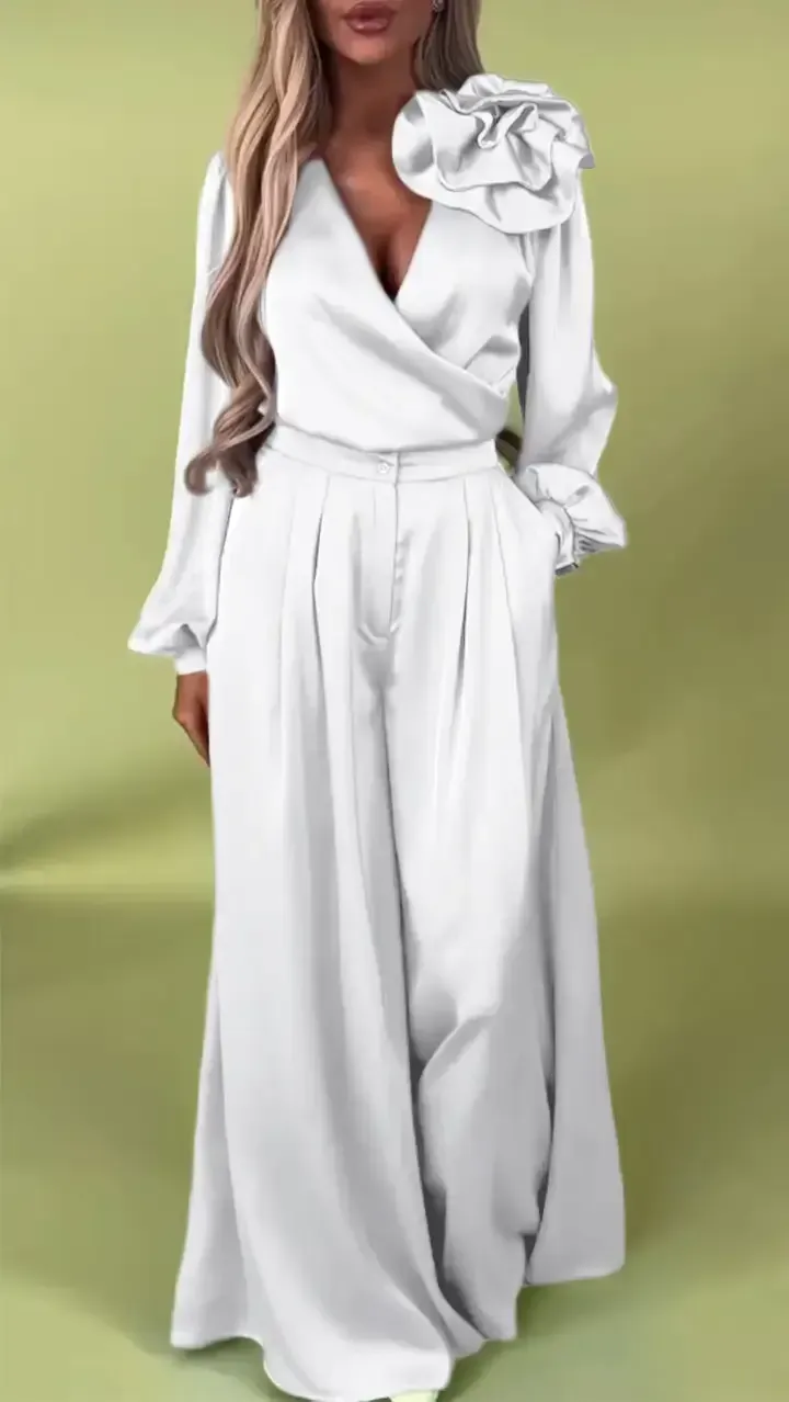 Women's Formal V-neck Satin Elegant Two-Piece Suits