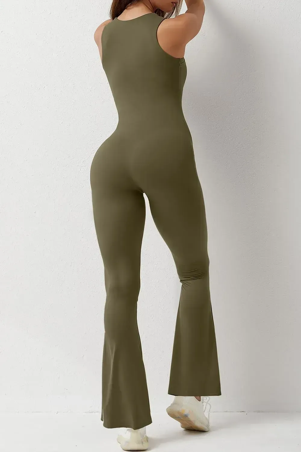 Flare Jumpsuits for Women Strappy Square Neck Bodycon Full Length Long Pants Casual Playsuit