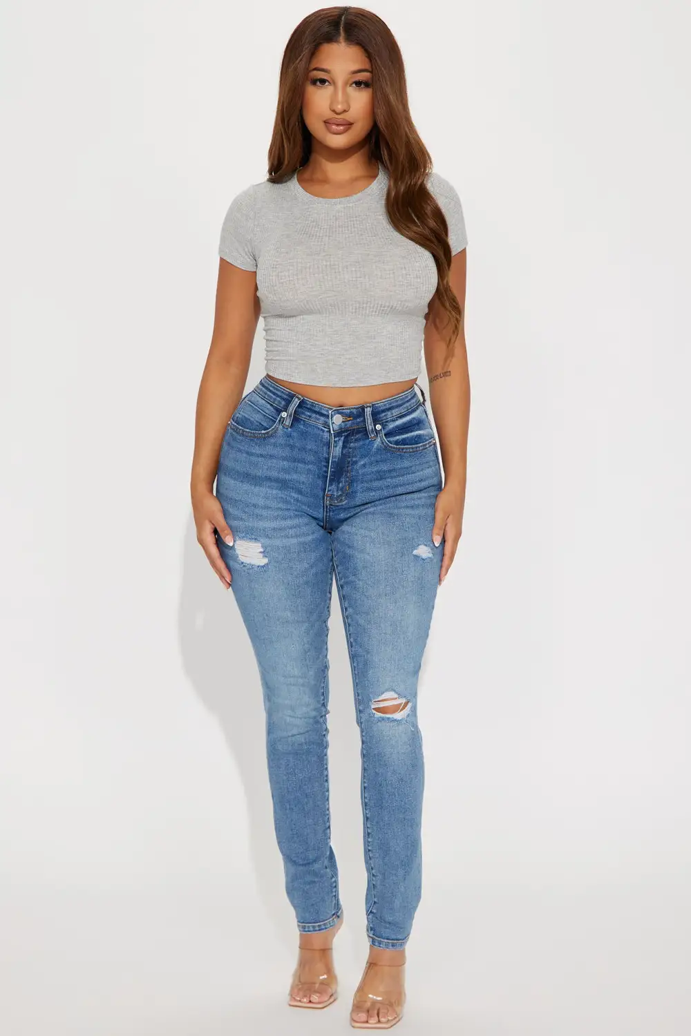 Serai Crew Neck Top - Heather Grey