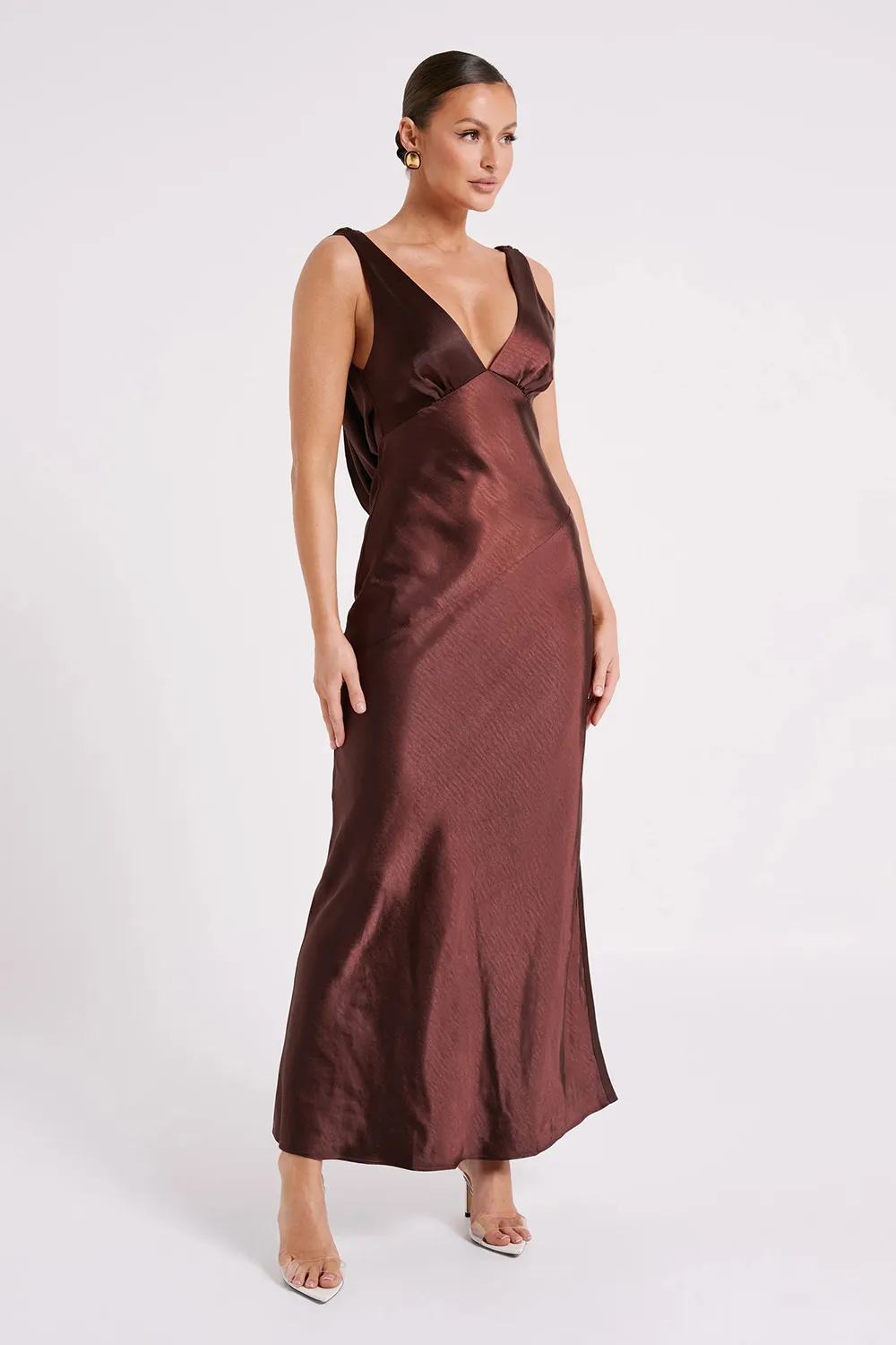 Maxi Satin Dress With Back Cowl - Emerald
