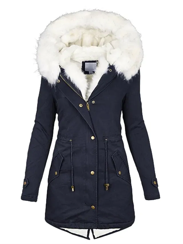 Women's Winter Coat Fleece Lined Parka Hoodie Jacket Windproof Warm Puffer Jacket Streetwear Casual Heated Coat with Fur Collar Jacket Long Sleeve Color Block Pocket Pink Army Green Khaki