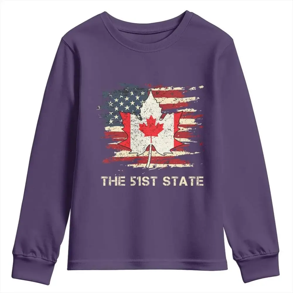 Canada The 51st State Youth Sweatshirt Canadian Maple American Flag TS09