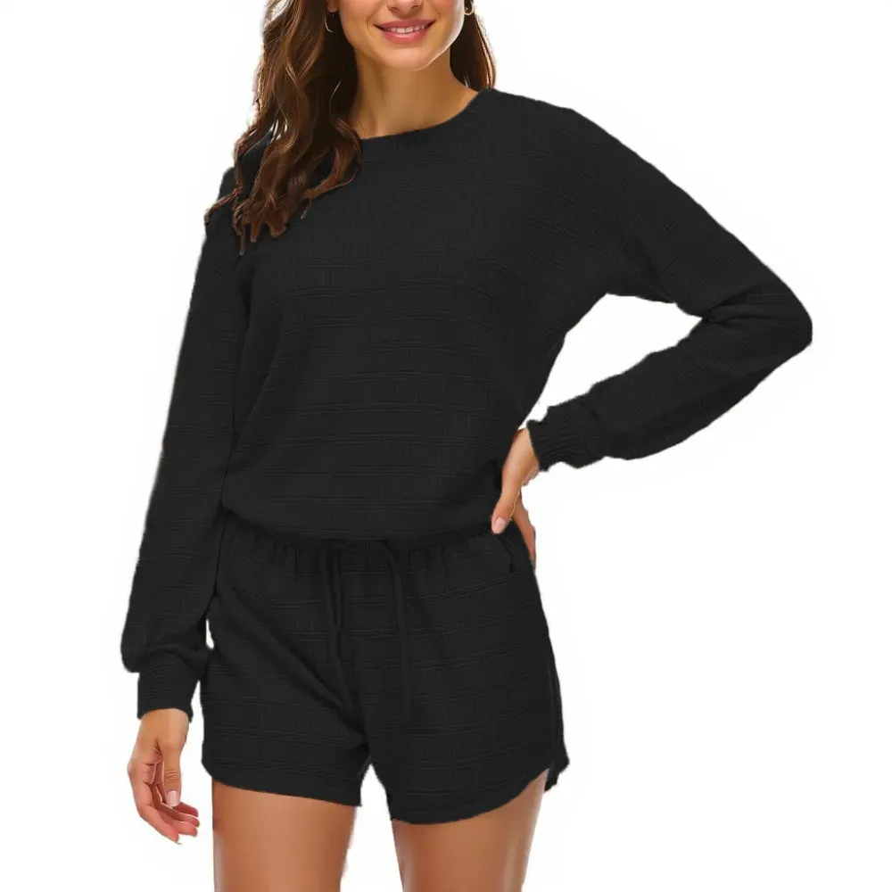 Long-sleeved Shorts Home Service Waffle Two-piece Suit