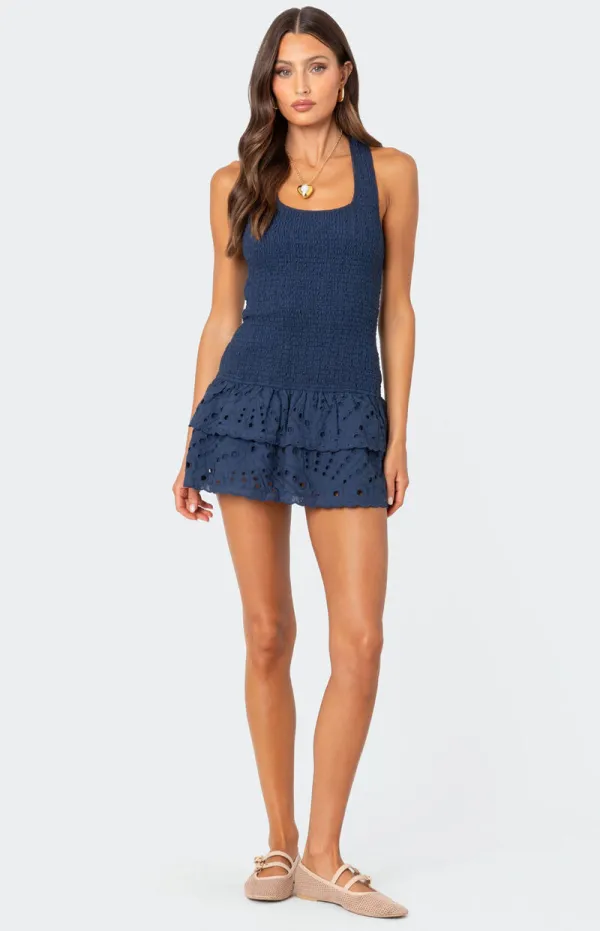 Edikted Scrunchy Ruffled Eyelet Mini Dress