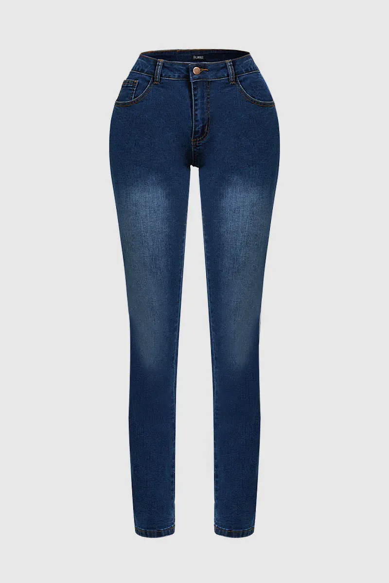 Embroidery Pocket Mid Waist Bootcut Jeans Without Belt