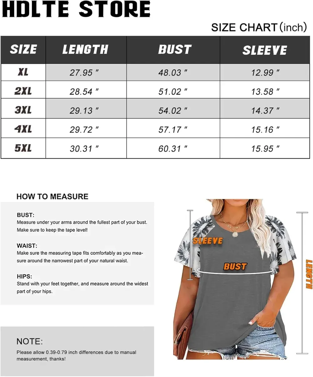 HDLTE Womens Plus Size Tops Floral Bell Sleeves Blouses Summer Crewneck Tunic Loose Casual T Shirts