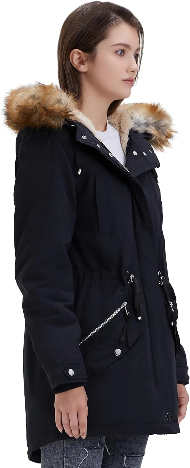 Women's Winter Coats Fleece Lined Parka Jacket Hooded Long Winter Warm Parka Coat with Pockets