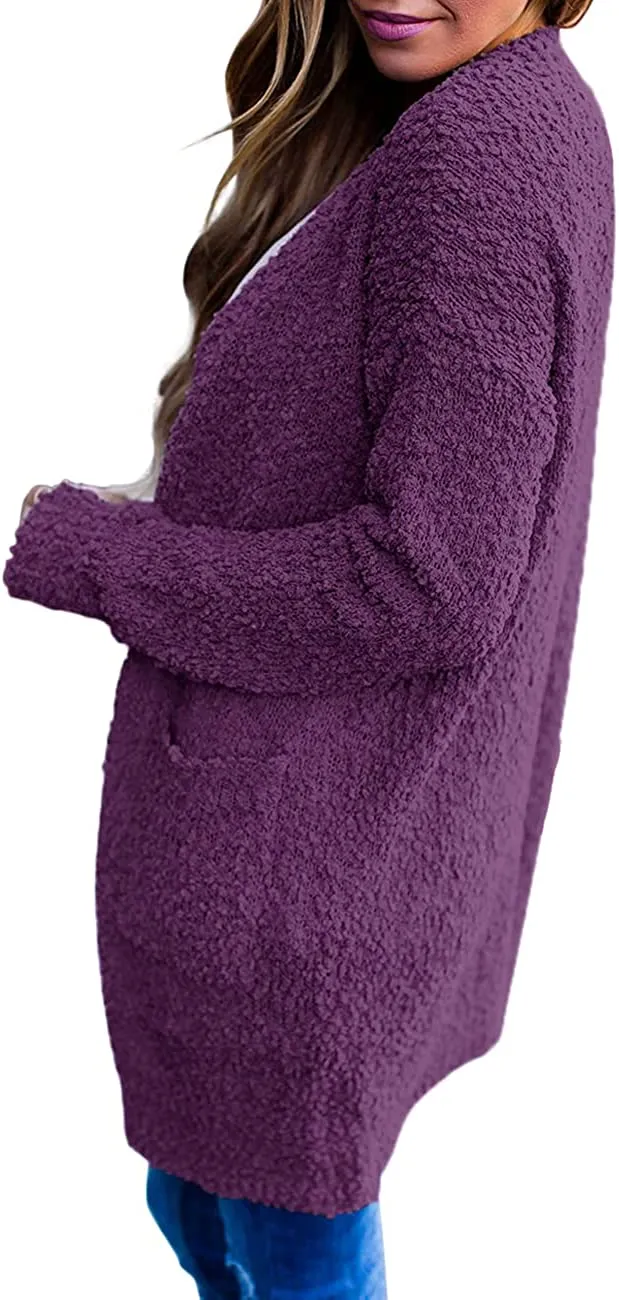 Women's Long Sleeve Soft Chunky Knit Sweater Open Front Cardigans Outwear Coat