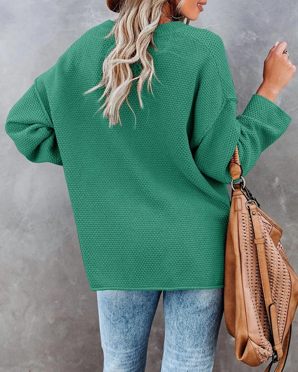 Women's Oversized Sweaters Batwing Long Sleeve Loose V Neck Button Henley Tops Pullover Knit Jumper
