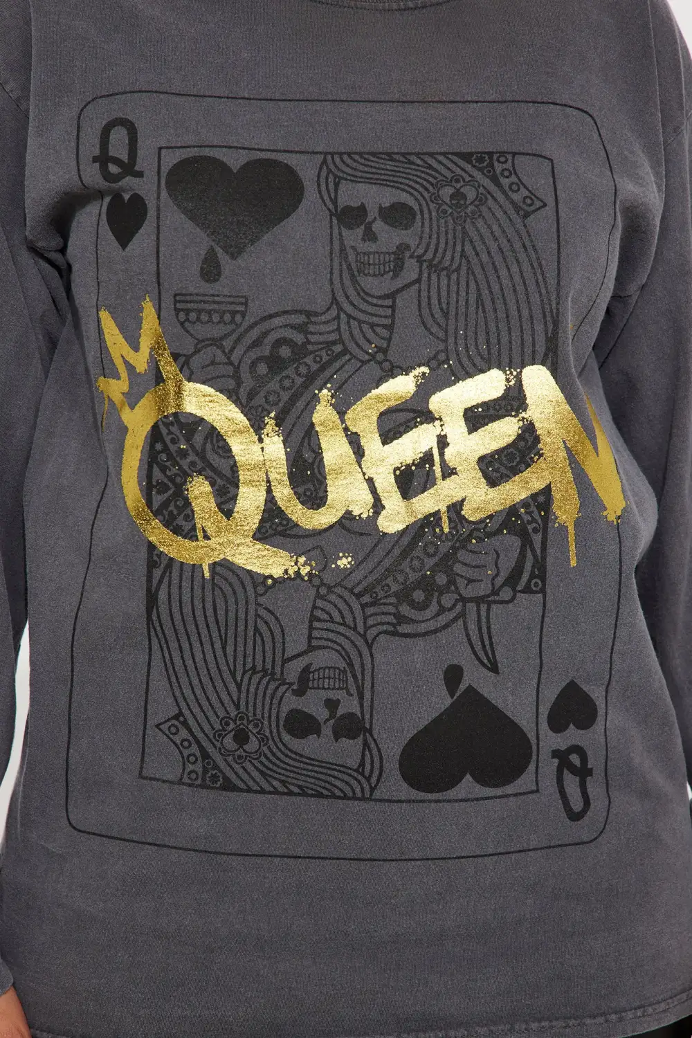 Queen Of Hearts Long Sleeve Tee - Grey/combo