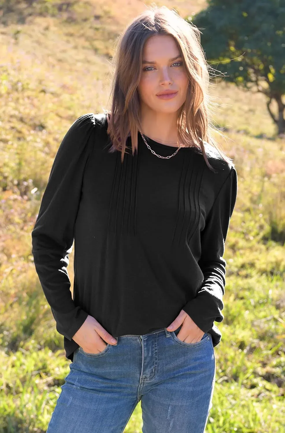 WIHOLL Blouses for Womens Dressy Casual 2024 Fall Tops Long Sleeve Shirts Loose Fit Tunics