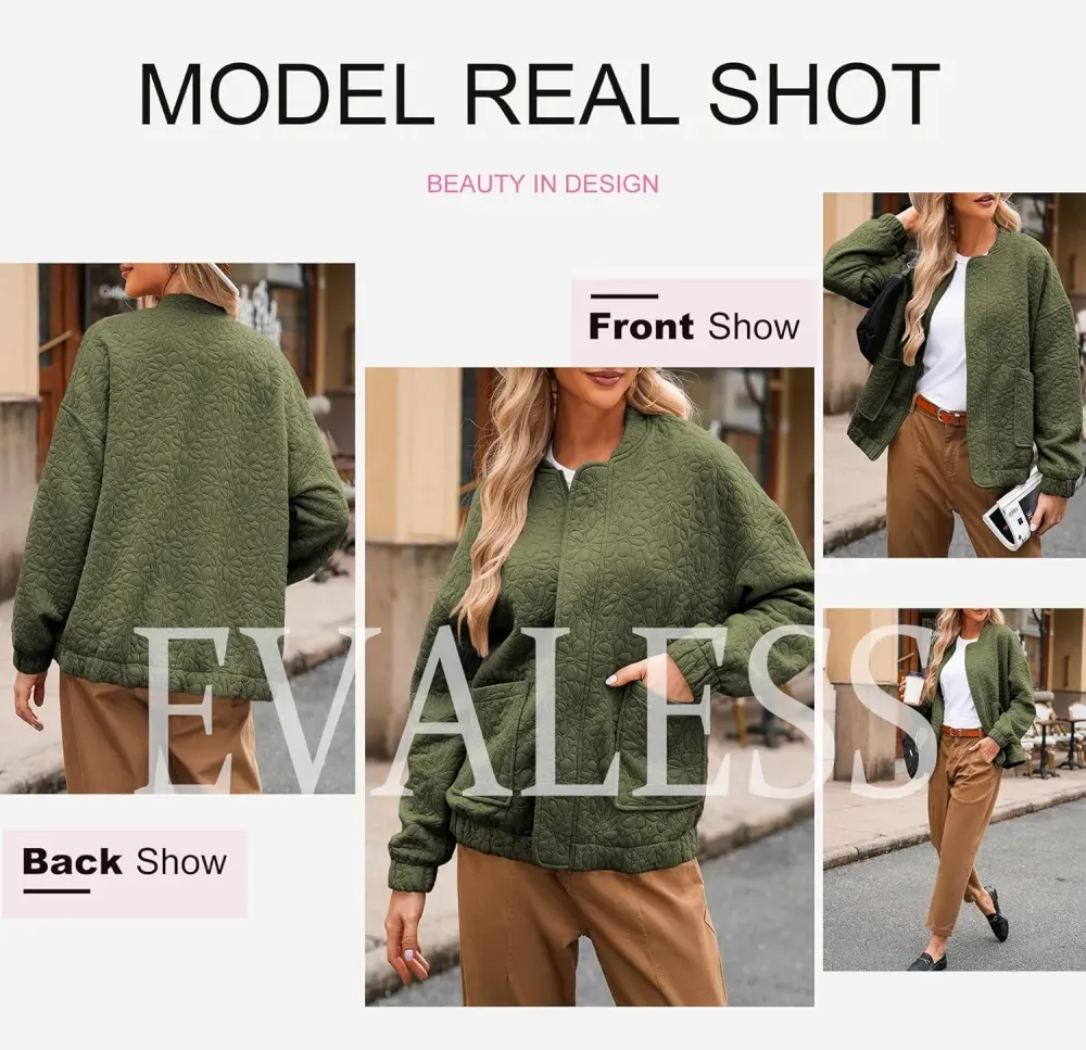 Jackets for Women Spring Fashion 2025 Cute Jacquard Coats Lightweight Zip Up Jackets Dressy Casual