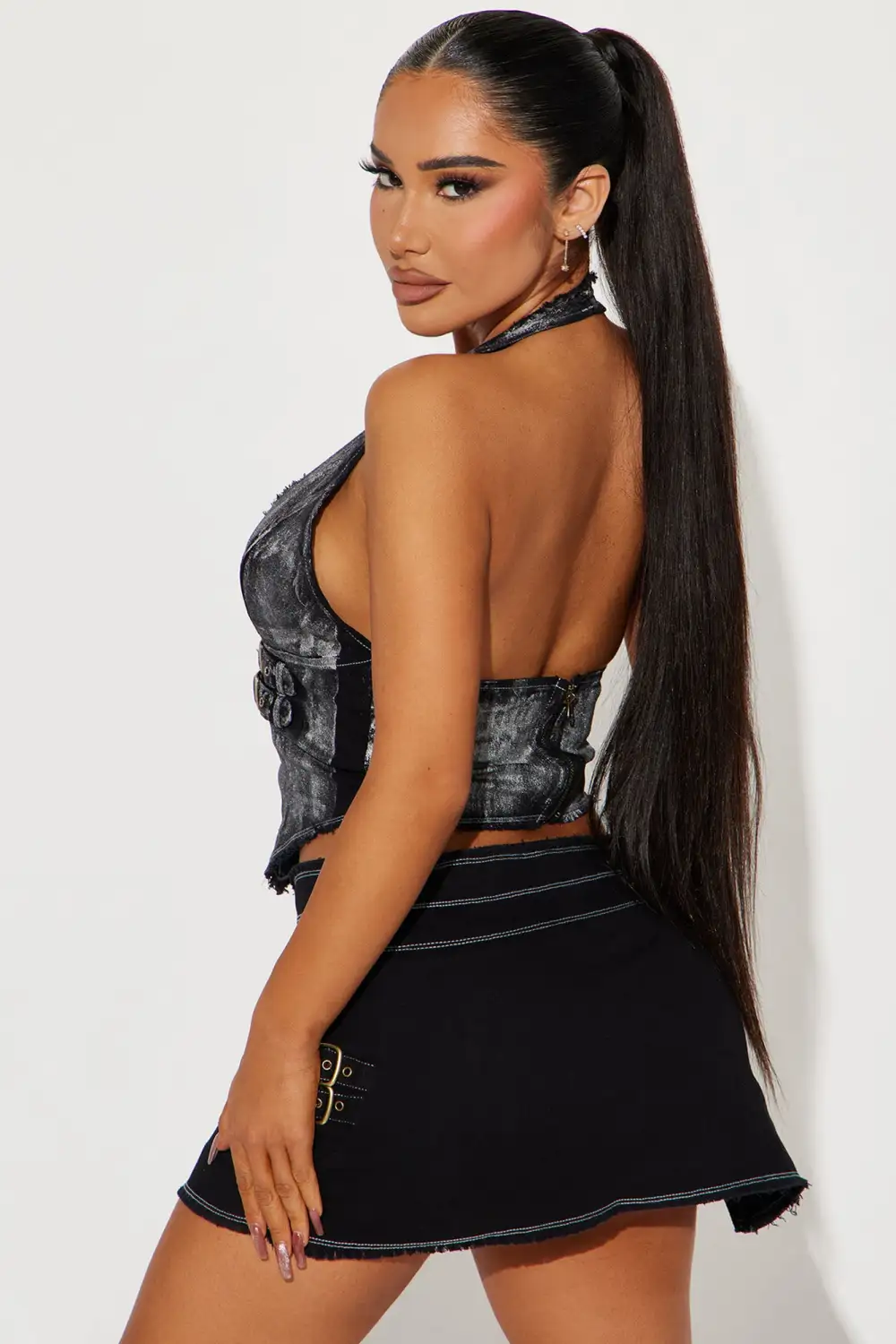 Lexi Washed Skirt Set - Black