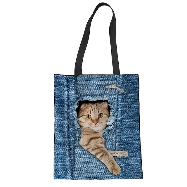 Women's Tote Shoulder Bag Canvas Tote Bag Polyester Shopping Holiday Print Large Capacity Foldable Lightweight Cat C3303Z22 CA4914Z22 CA4912Z22