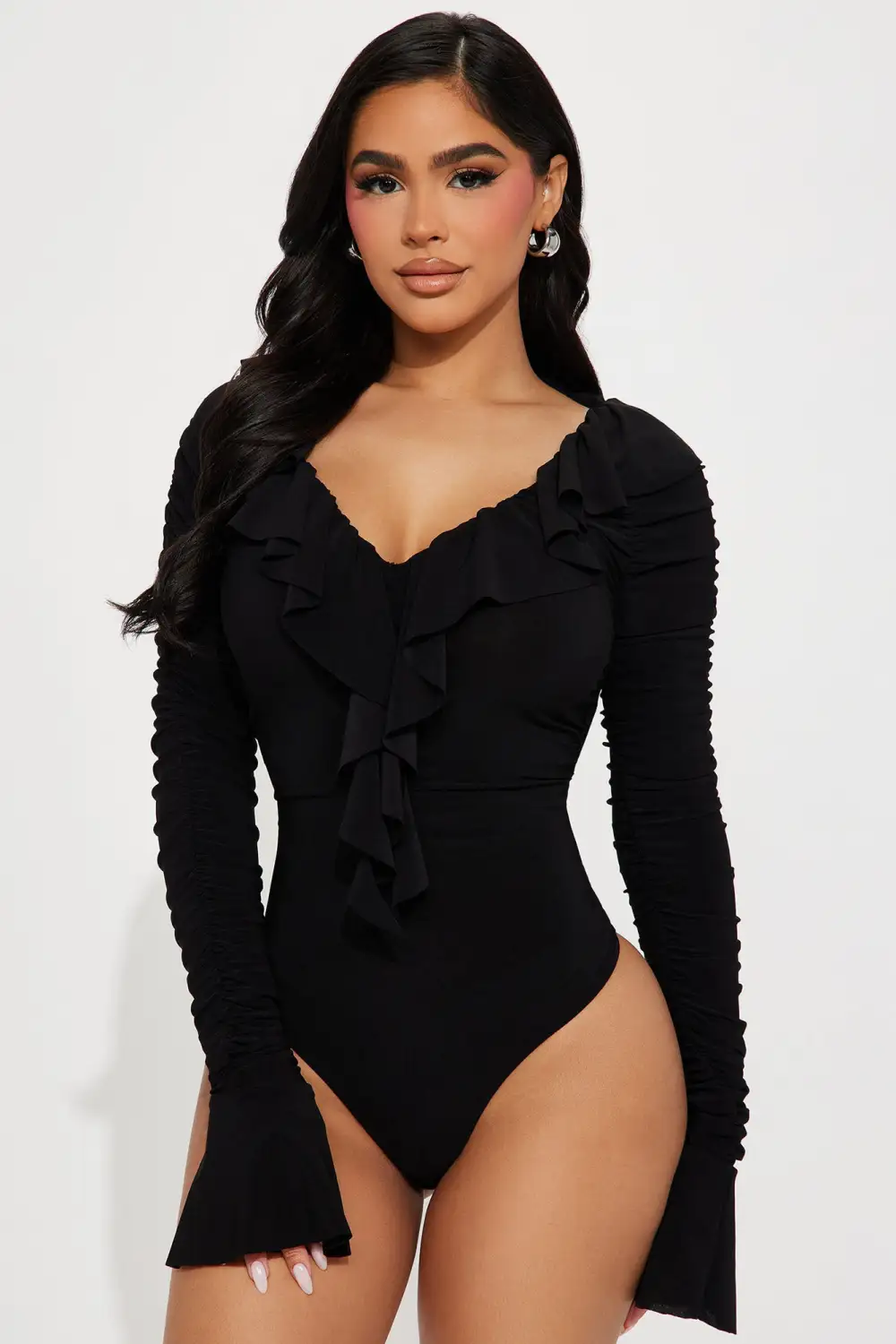 Treat You Right Ruffle Bodysuit - Black