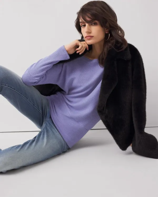 Off-The-Shoulder Ribbed Snit Pullover