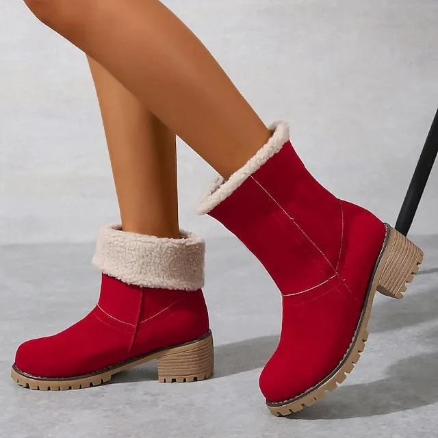 Women's Boots Snow Boots Plus Size Winter Boots Daily Fleece Lined Booties Ankle Boots Winter Pom-pom Chunky Heel Round Toe Fashion Casual Sweet Suede Faux Fur Loafer Solid Colored Black Red Orange