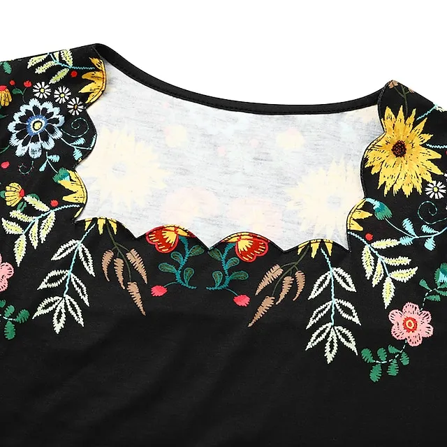 Women's Casual Dress Casual Dress Shift Dress Floral Print Ruched Print Square Neck Mini Dress Fashion Modern Daily Holiday Short Sleeve Regular Fit Black Summer Spring S M L XL XXL