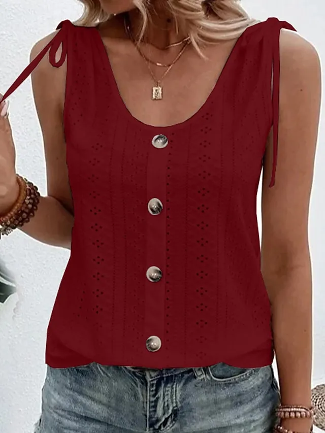 Women's Tank Top Plain Daily Weekend Sleeveless Light Blue claret Black Button Sleeveless Basic U Neck Regular Fit