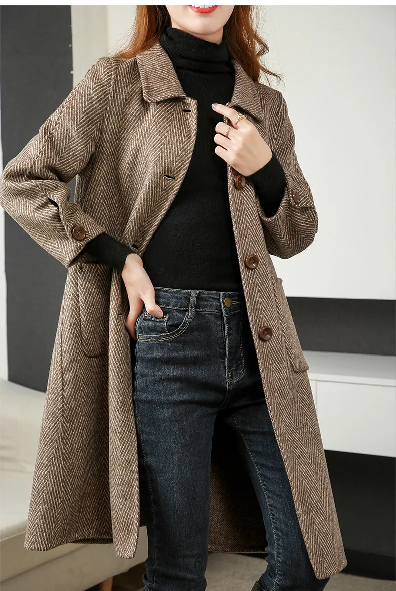 Stand Collar Solid Mid-Length Trench Coat