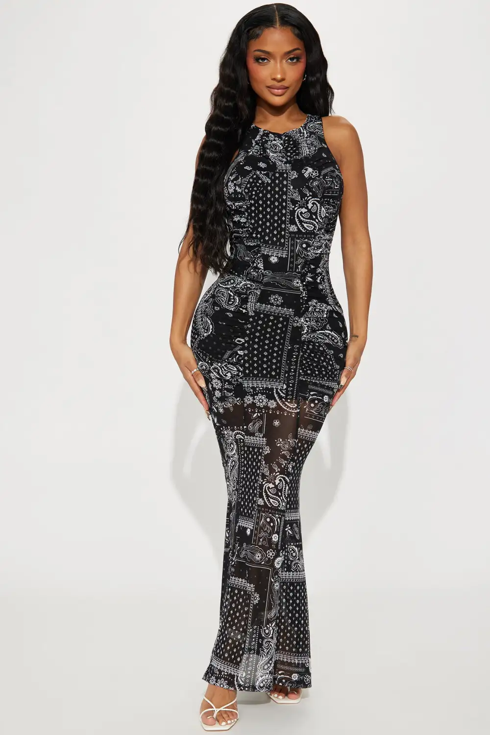 Paisley Princess Mesh Maxi Dress - Black