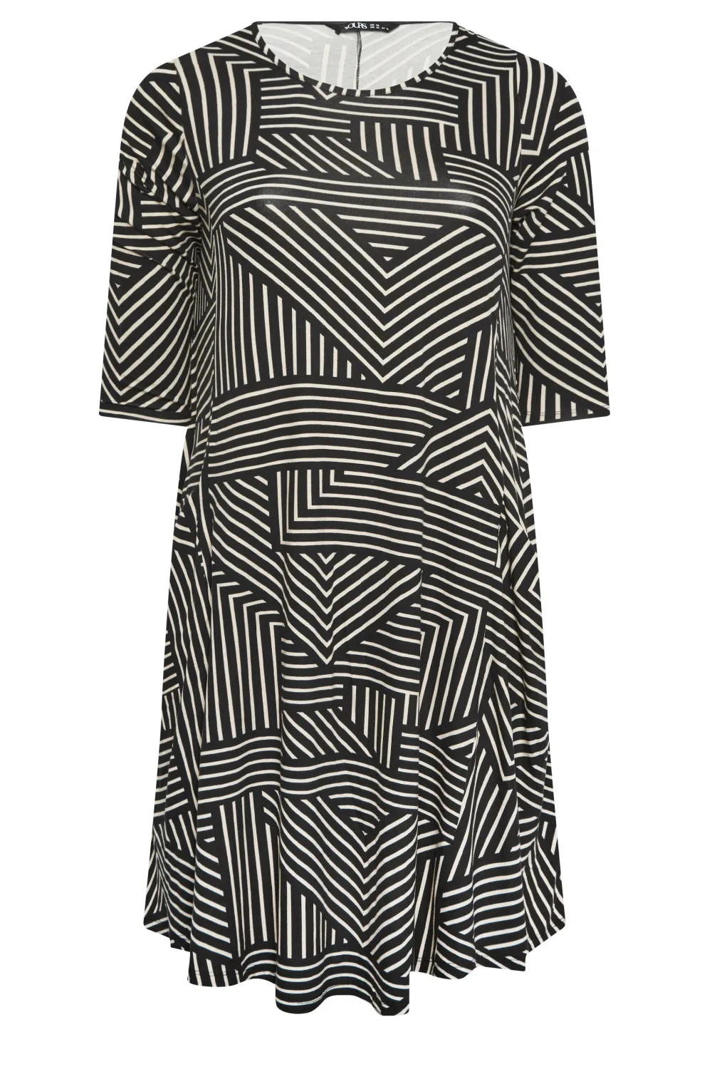 YOURS Curve Black Geometric Print Drape Pocket Mini Dress