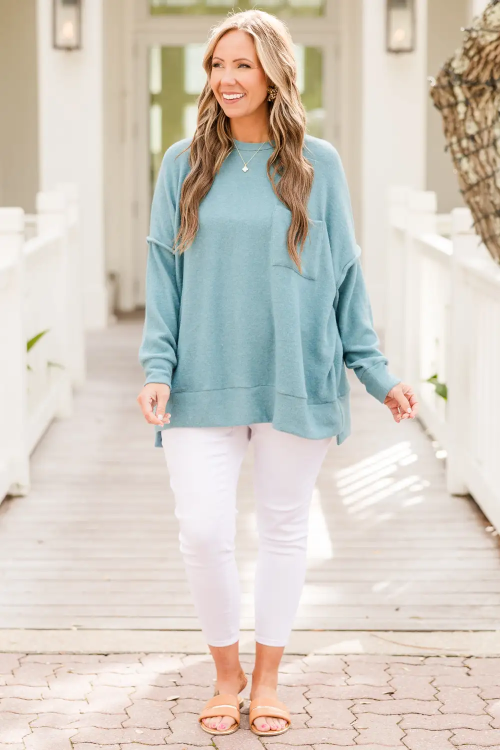 Just Take A Break Sweater, Dusty Teal