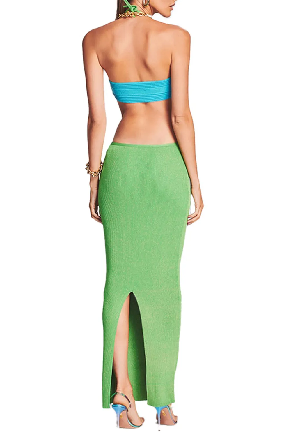 Knitted lace-up long dress